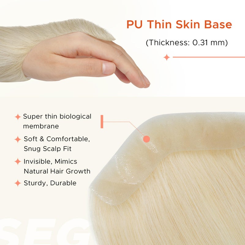 SEGO Men's Hairline Toupee 100% Human Hair Forehead Hairpiece V-Shape 1.57"x7" PU Thin Skin Base Natural Hairline Replacementï¼ˆHair:6" Long-#60 Platinum Blonde - Image 5