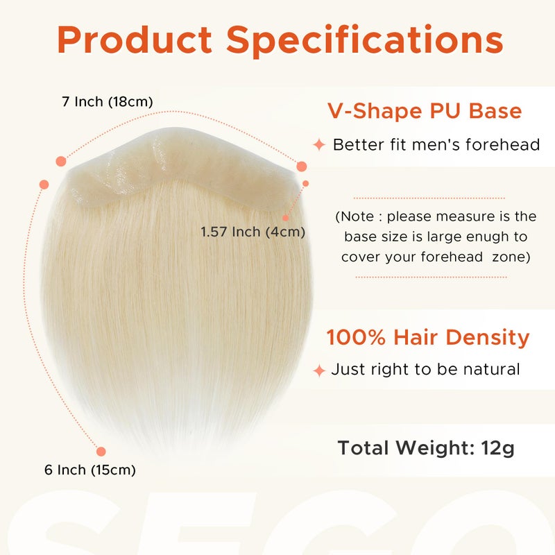 SEGO Men's Hairline Toupee 100% Human Hair Forehead Hairpiece V-Shape 1.57"x7" PU Thin Skin Base Natural Hairline Replacementï¼ˆHair:6" Long-#60 Platinum Blonde - Image 4