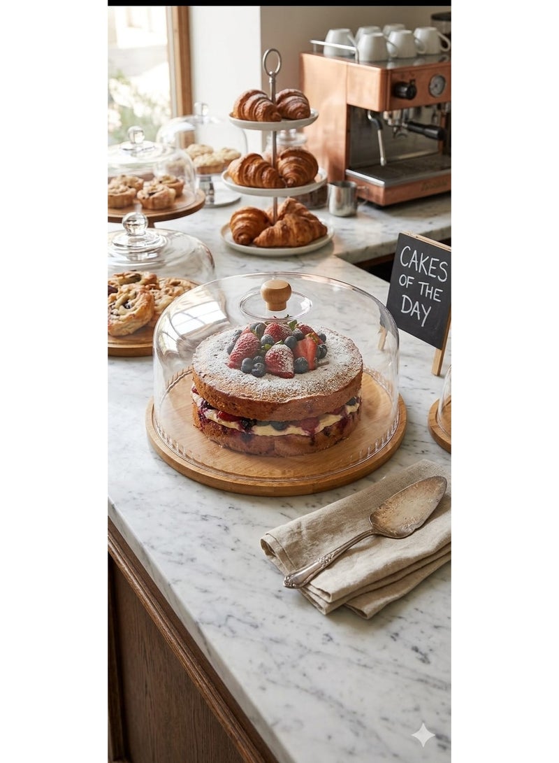Revolving Bamboo Cake Stand with Dome Cover - Image 1