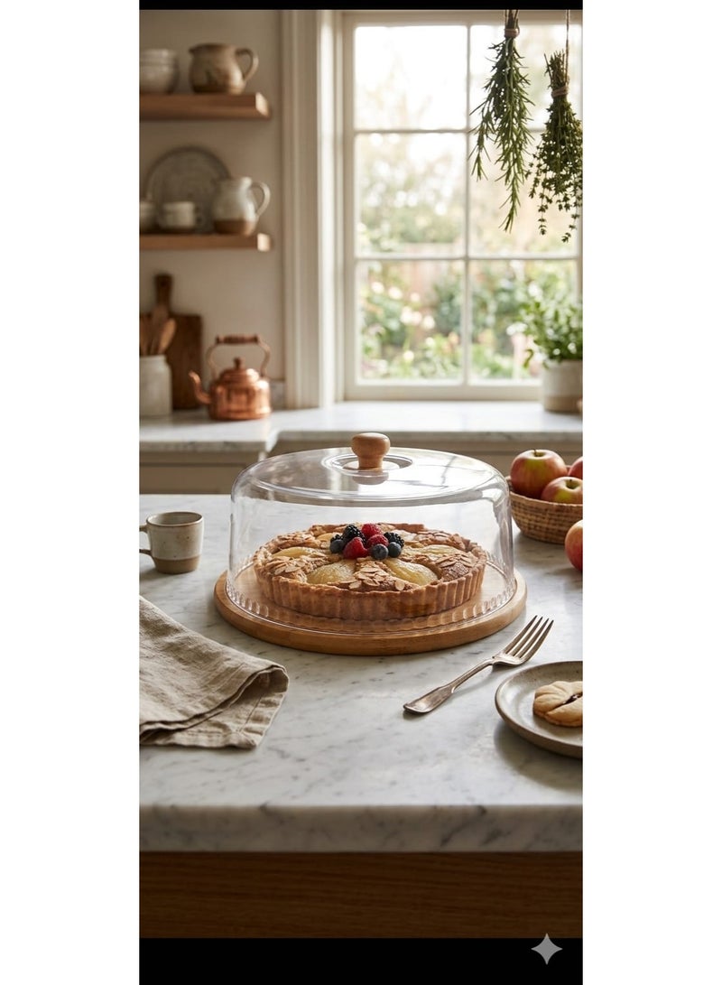 Revolving Bamboo Cake Stand with Dome Cover - Image 3