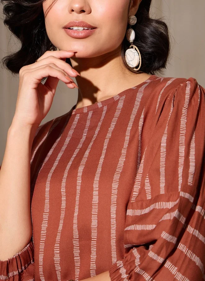 SASSAFRAS Rust Striped Top And Trousers For Women