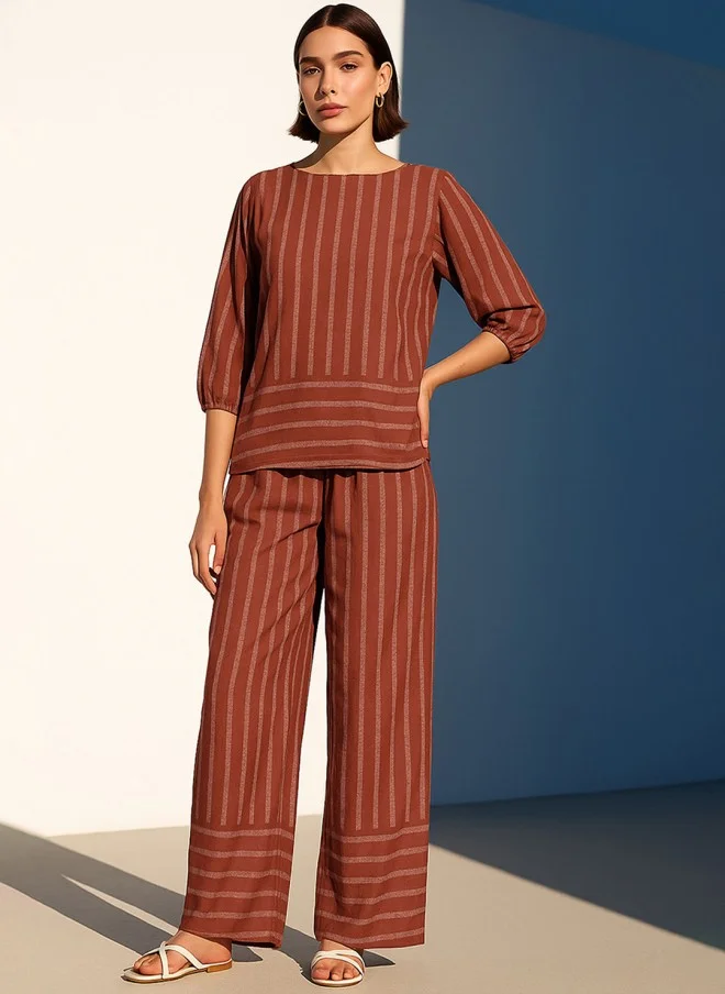 SASSAFRAS Rust Striped Top And Trousers For Women