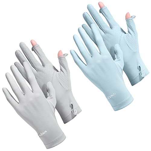 Loopeer 2 Packs Women Sun Protection Driving UV Gloves Full Finger Touchscreen Non Slip Breathable Summer Outdoor Gloves(Buckle,Grey, Blue) - Image 1