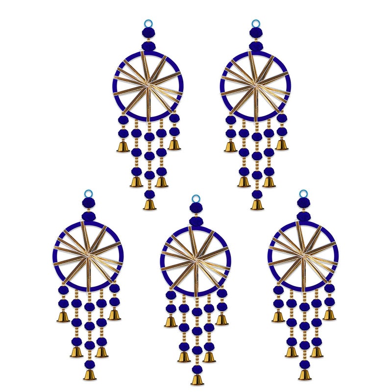 Rajasthan Kraft Rajasthan Kraft Decorative Woollen Ring Wall Door Hanging Backdrop DecorationOffice Home Diwali Decoration Door Entrance Decoration Size 165 inch Pack of 5 Colour Blue RK346025  - Image 1