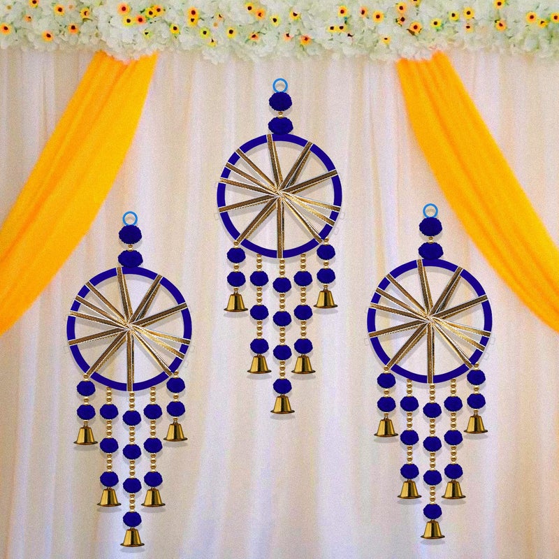 Rajasthan Kraft Rajasthan Kraft Decorative Woollen Ring Wall Door Hanging Backdrop DecorationOffice Home Diwali Decoration Door Entrance Decoration Size 165 inch Pack of 5 Colour Blue RK346025  - Image 2