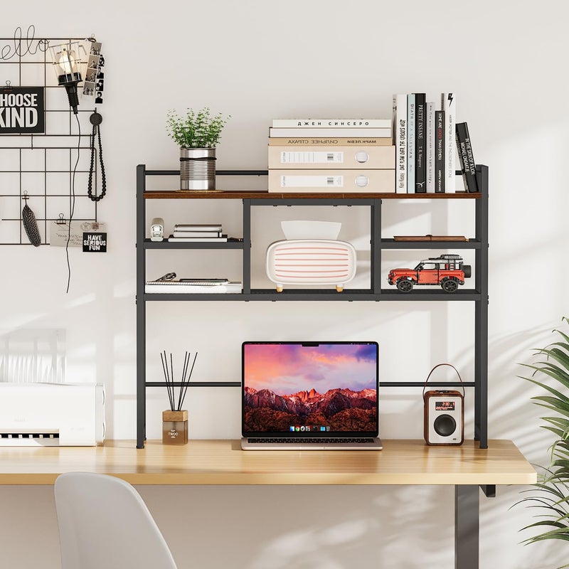 Snughome Desk Shelf, 38.6" Desktop Bookshelf, Desk Hutch Dorm, Countertop Storage Hutch with 5 Shelves for Computer Desk, Multipurpose Wood Desktop Display Organizer Rack for Home Office Dorm - Image 3