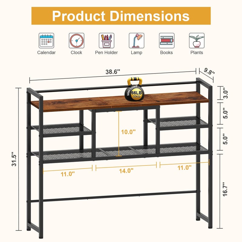Snughome Desk Shelf, 38.6" Desktop Bookshelf, Desk Hutch Dorm, Countertop Storage Hutch with 5 Shelves for Computer Desk, Multipurpose Wood Desktop Display Organizer Rack for Home Office Dorm - Image 4