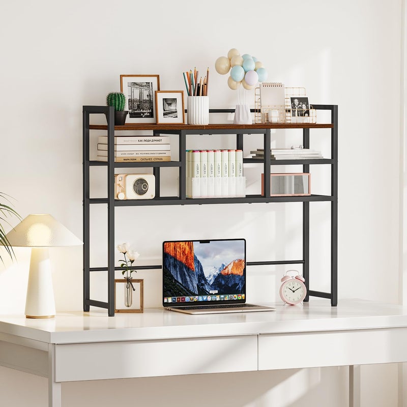 Snughome Desk Shelf, 38.6" Desktop Bookshelf, Desk Hutch Dorm, Countertop Storage Hutch with 5 Shelves for Computer Desk, Multipurpose Wood Desktop Display Organizer Rack for Home Office Dorm - Image 2