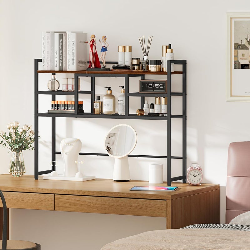 Snughome Desk Shelf, 38.6" Desktop Bookshelf, Desk Hutch Dorm, Countertop Storage Hutch with 5 Shelves for Computer Desk, Multipurpose Wood Desktop Display Organizer Rack for Home Office Dorm - Image 5
