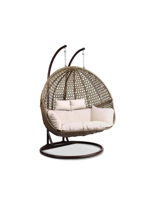 Sweet Furniture two-person swing, fully iron, covered with natural rattan, treated against rust, can bear a weight of 300 kg, in addition to cotton pillows