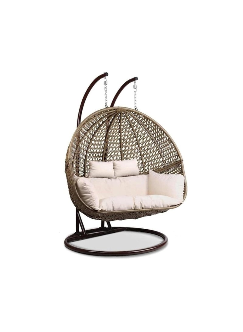 Generic Sweet Furniture two-person swing, fully iron, covered with natural rattan, treated against rust, can bear a weight of 300 kg, in addition to cotton pillows 