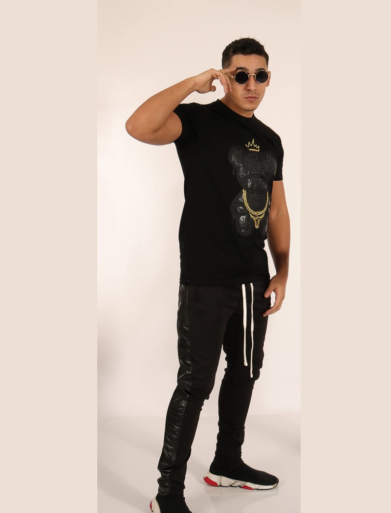 SCREENSHOT-S11222 Mens Hip-Hop Streetwear Ultra Premium Quality Tee - Big Head Shadow Teddy Bear Patch Embroidery Gel Print T-Shirt-Black-Small - Image 2