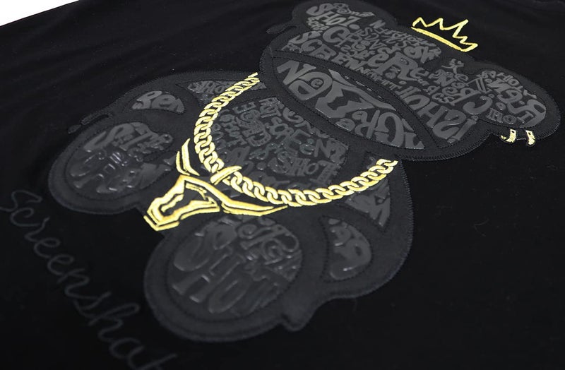 SCREENSHOT-S11222 Mens Hip-Hop Streetwear Ultra Premium Quality Tee - Big Head Shadow Teddy Bear Patch Embroidery Gel Print T-Shirt-Black-Small - Image 4