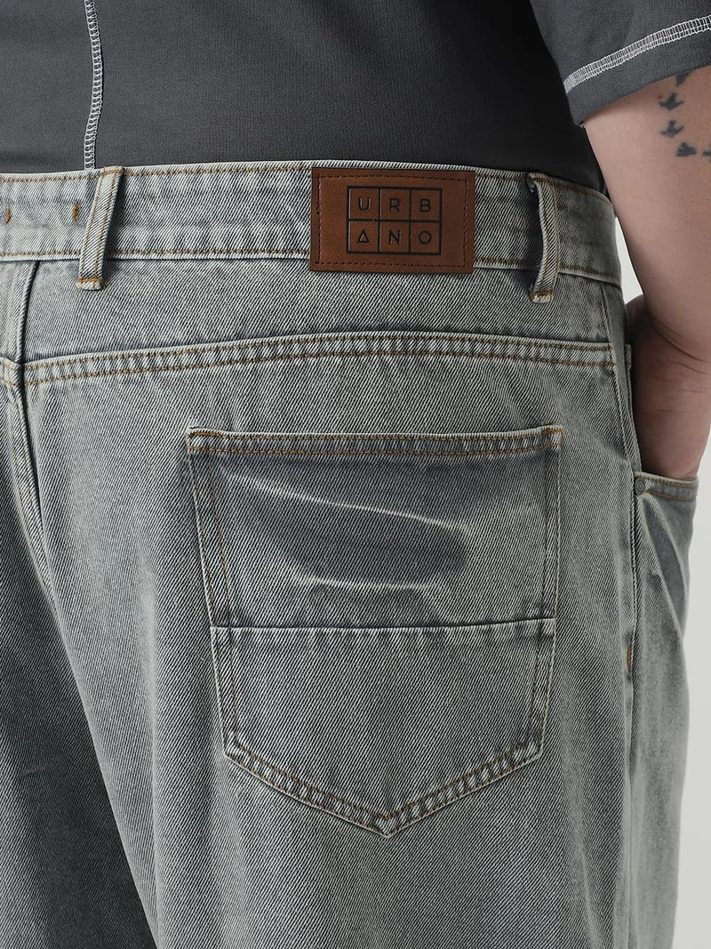 Urbano Fashion  Urbano Plus Men's Ice Grey Loose Baggy Fit Washed Jeans Non-Stretchable  | Best Price UAE