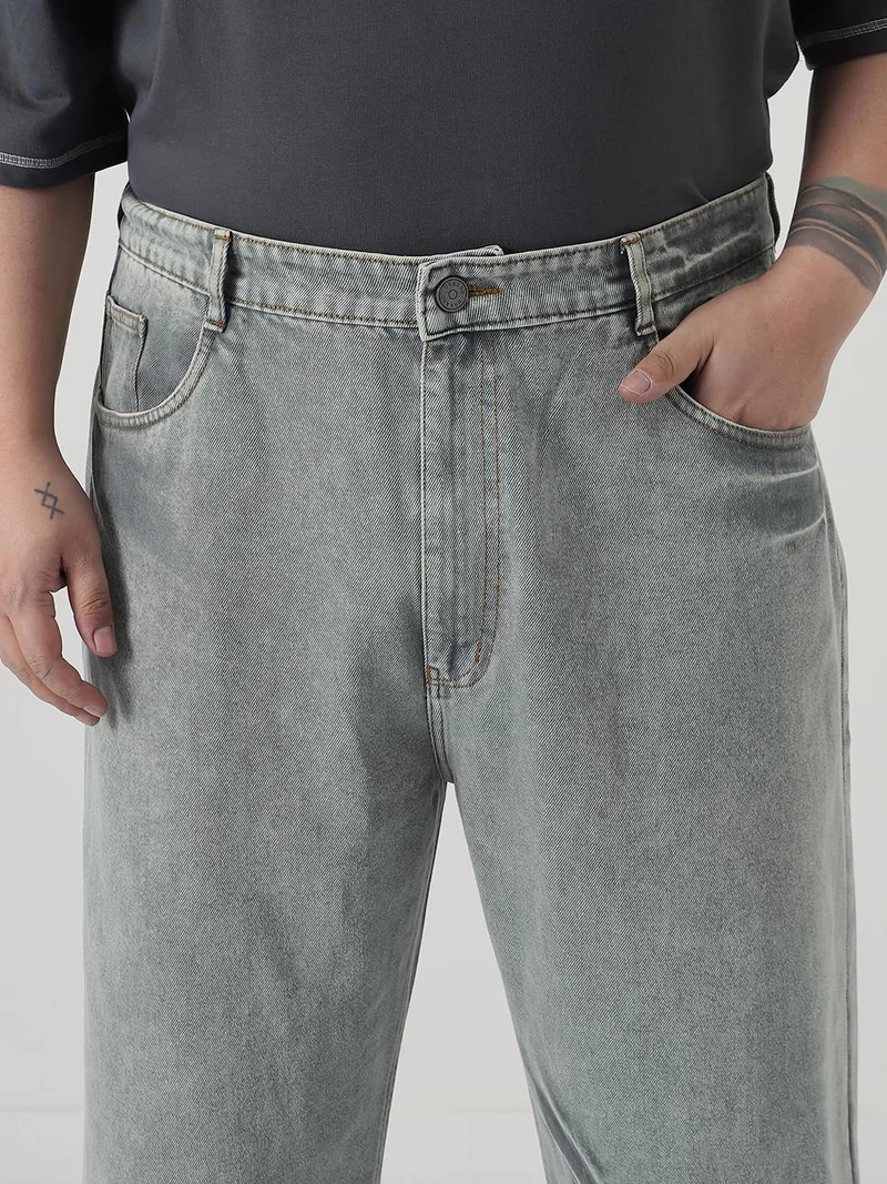 Urbano Fashion  Urbano Plus Men's Ice Grey Loose Baggy Fit Washed Jeans Non-Stretchable  | Best Price UAE