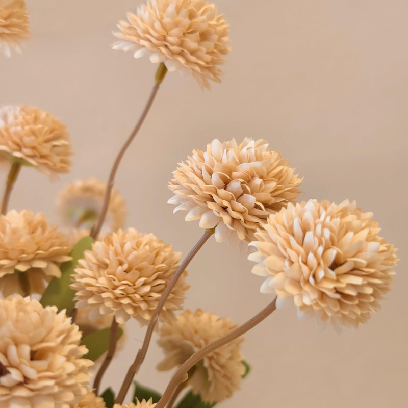 Cherica 10 Pcs Fake Flowers, Artificial Mums With Long Stems, Beige Faux Pompon Mums Floral Arrangement, Champagne Plastic Flowers Silk Dried Flowers Home Decor, Fall Decorations For Home Vase(No Vase) - Image 2