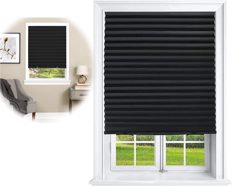 MAKINGTEC Window Shades, 1 Pcs Pleated Shade Heat Sun Protection Temporary Window Blind for Home Kitchen Room 90 x 180 CM(Black) - Image 1