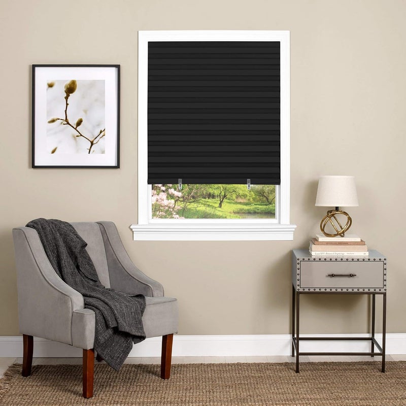 MAKINGTEC Window Shades, 1 Pcs Pleated Shade Heat Sun Protection Temporary Window Blind for Home Kitchen Room 90 x 180 CM(Black) - Image 2