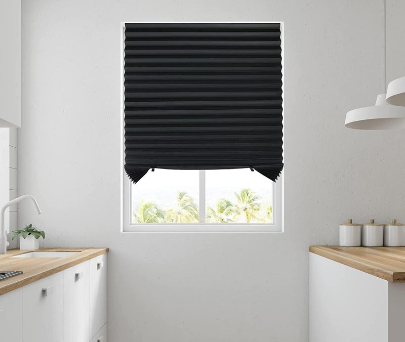 MAKINGTEC Window Shades, 1 Pcs Pleated Shade Heat Sun Protection Temporary Window Blind for Home Kitchen Room 90 x 180 CM(Black) - Image 4