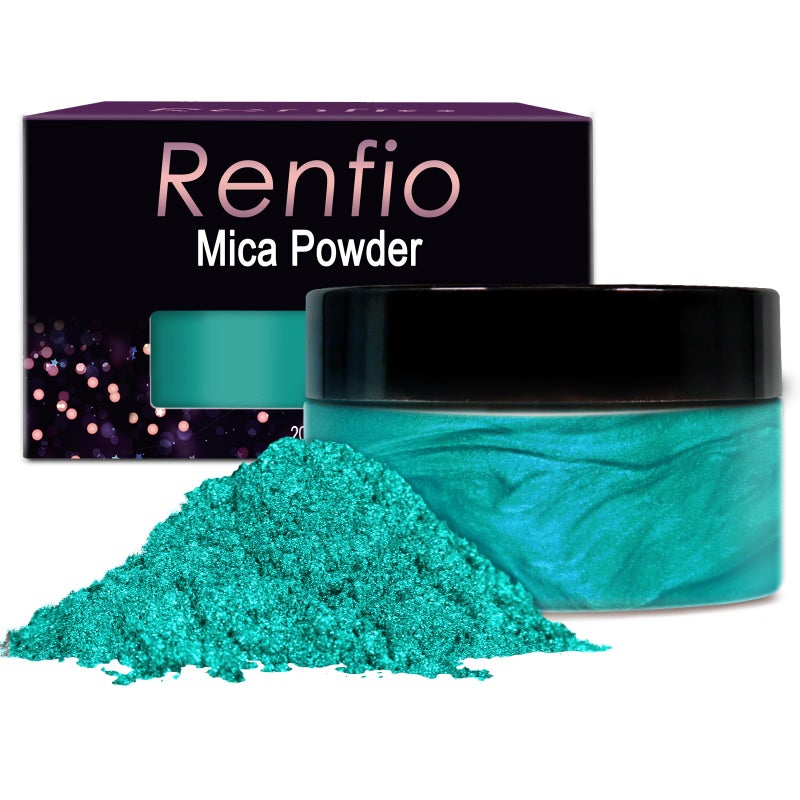 Renfio 100g Mica Powder Pigment Metallic Natural Dye Mineral Pearl Shimmer Epoxy Resin Dye for Painting Soap Making Slime Bath Bombs 35 Oz Turquoise