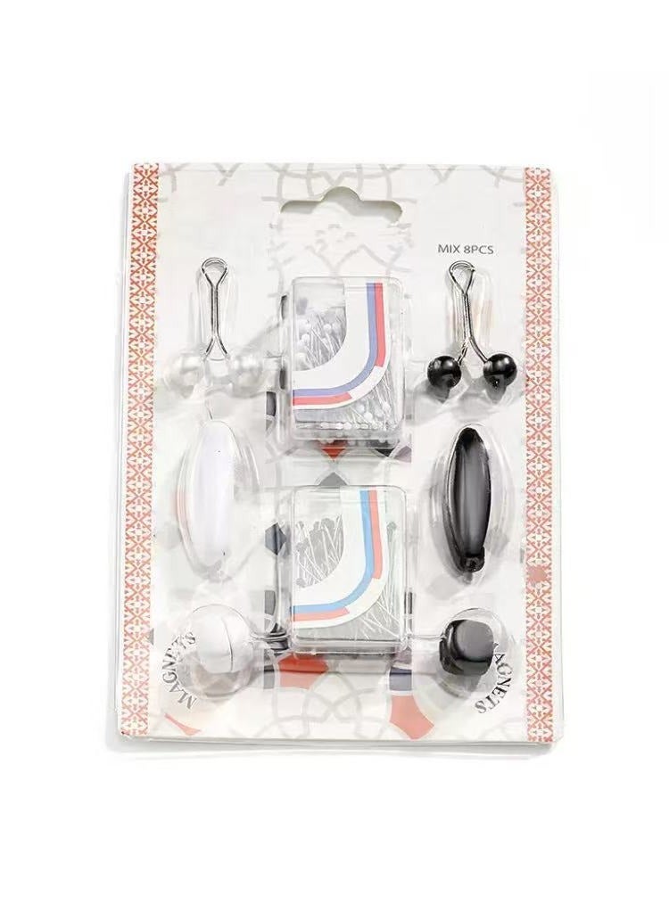 Hijab Pins Set for Ladies 2 magnets, 2 pearl clip pins, 2 safety pins, 2 boxes pins Black and White - Image 3