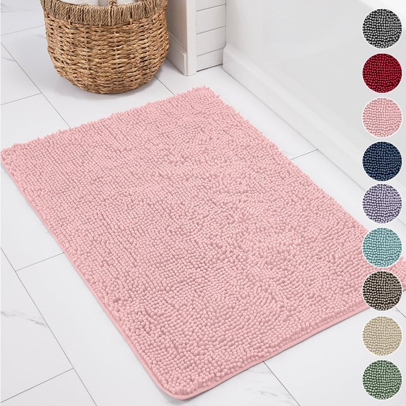 KANGAROO Bathroom Rugs  Chenille Soft Absorbent Bath Rug  Shaggy Shower Mat  Quick Dry Machine Wash Bathmat  Plush Carpet Mats for Tub  Bathtub and Bath Room Home Decor Accessories  30x20  Light Pink - Image 1