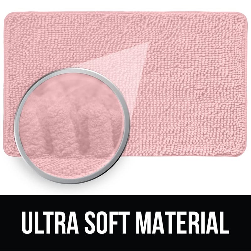KANGAROO Bathroom Rugs  Chenille Soft Absorbent Bath Rug  Shaggy Shower Mat  Quick Dry Machine Wash Bathmat  Plush Carpet Mats for Tub  Bathtub and Bath Room Home Decor Accessories  30x20  Light Pink - Image 3