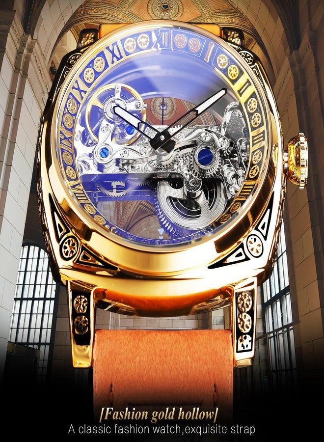 FORSINING Men's Luxury Square Carving Mechanical Watch, Retro Totem Double Sided Hollow Skeleton Self-Wind Automatic Watches, Vintage Leather Strap Wristwatch Reloj para Hombre - Image 3