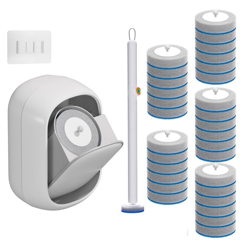 CTIME Disposable Toilet Brush and Holder Set with 30 Bowl Wand Cleaners Refill Pads, Bathroom Wall Mounted Toilet Bowl Cleaners Kit, Suitable for Toilets, bathrooms, and RVs. - Image 1