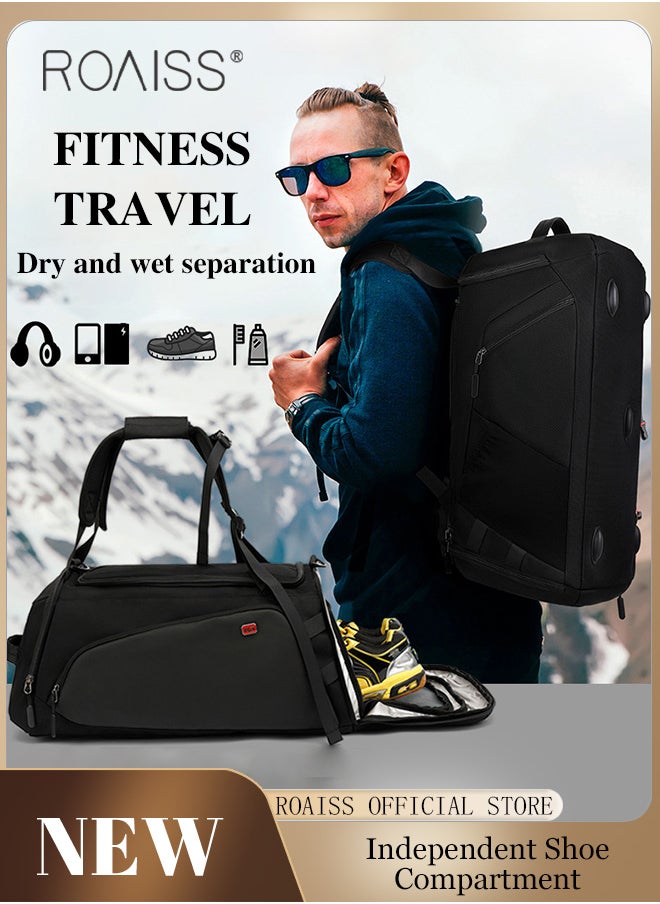 roaiss - Men Multi Functional Backpack Independent Wet and Dry Shoe Compartment Fitness Bag both Backpack and Handbag Large Capacity Scientifically Compartmentalized Backpack Short Distance Travel Luggage Bag - Image 1