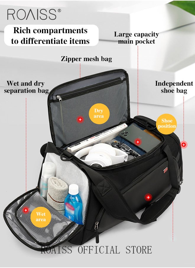 roaiss - Men Multi Functional Backpack Independent Wet and Dry Shoe Compartment Fitness Bag both Backpack and Handbag Large Capacity Scientifically Compartmentalized Backpack Short Distance Travel Luggage Bag - Image 1