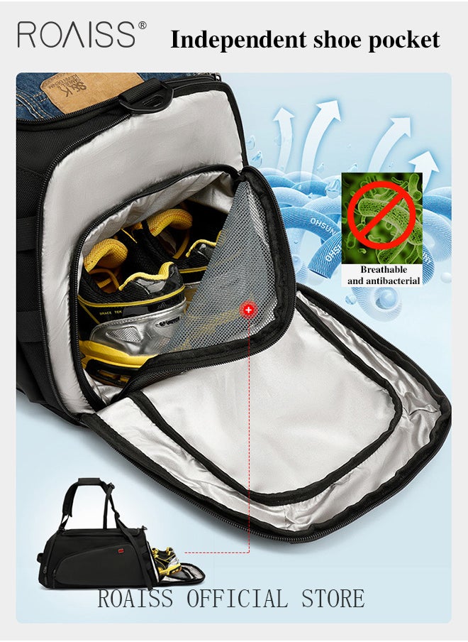 roaiss - Men Multi Functional Backpack Independent Wet and Dry Shoe Compartment Fitness Bag both Backpack and Handbag Large Capacity Scientifically Compartmentalized Backpack Short Distance Travel Luggage Bag - Image 1