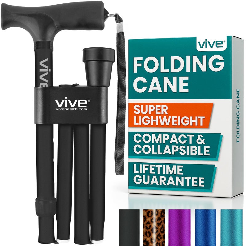 Vive Folding Cane - Foldable Walking Cane for Men, Women - Fold-up, Collapsible, Lightweight, Adjustable, Portable Hand Walking Stick - Balancing Mobility Aid - Sleek, Comfortable - Image 1