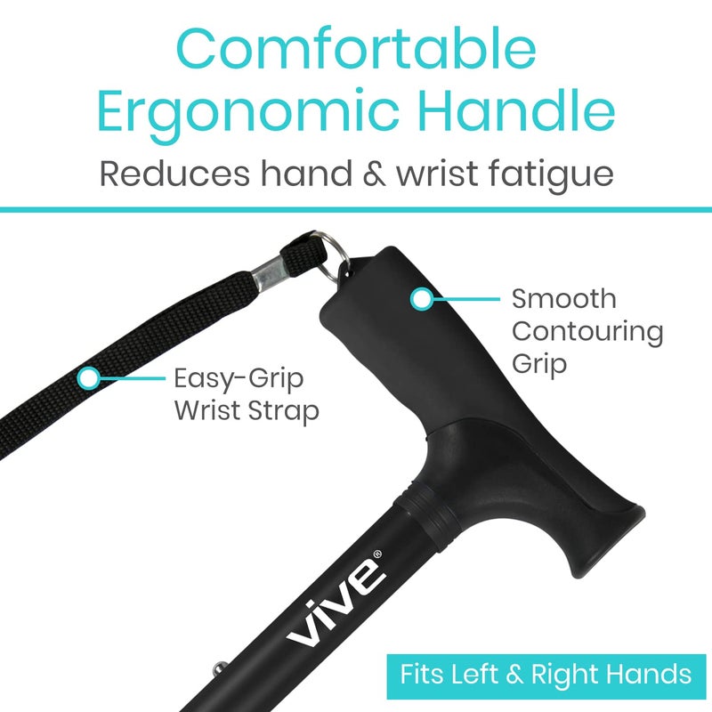 Vive Folding Cane - Foldable Walking Cane for Men, Women - Fold-up, Collapsible, Lightweight, Adjustable, Portable Hand Walking Stick - Balancing Mobility Aid - Sleek, Comfortable - Image 4