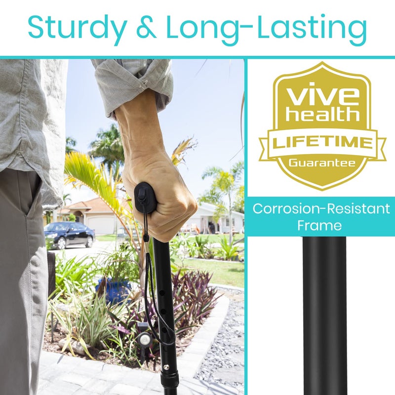 Vive Folding Cane - Foldable Walking Cane for Men, Women - Fold-up, Collapsible, Lightweight, Adjustable, Portable Hand Walking Stick - Balancing Mobility Aid - Sleek, Comfortable - Image 3
