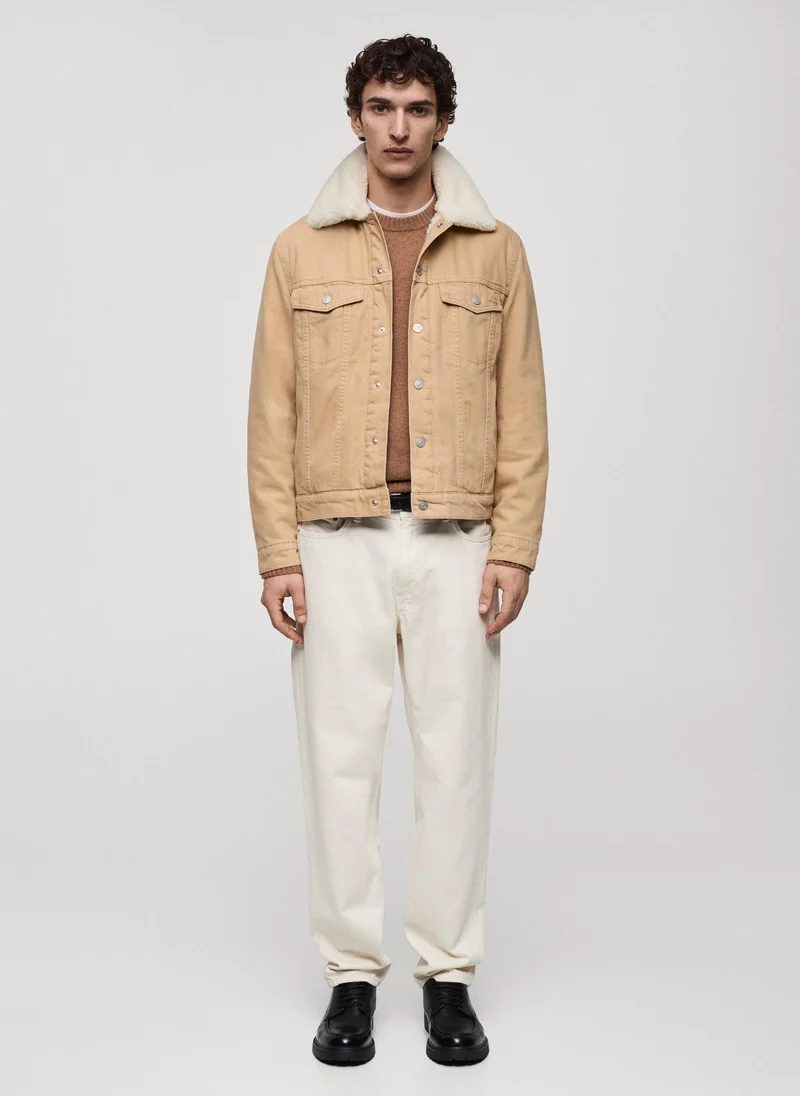 Mango Man Sheepskin Collar Denim Jacket