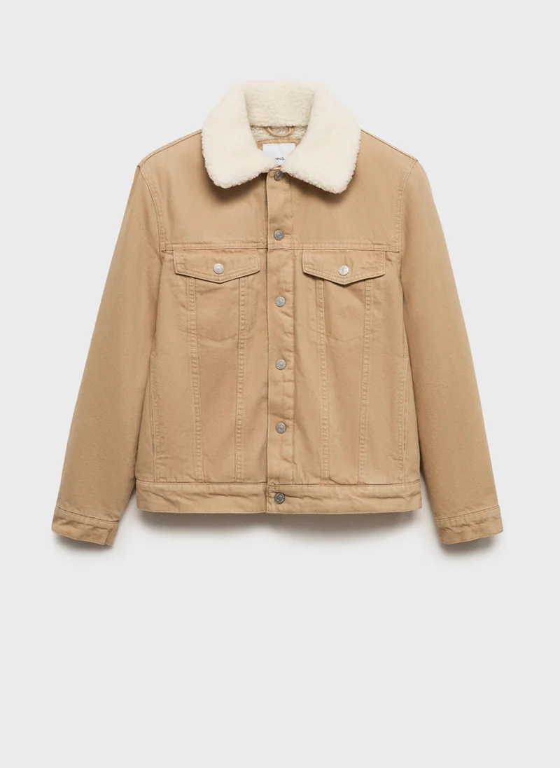 Mango Man Sheepskin Collar Denim Jacket