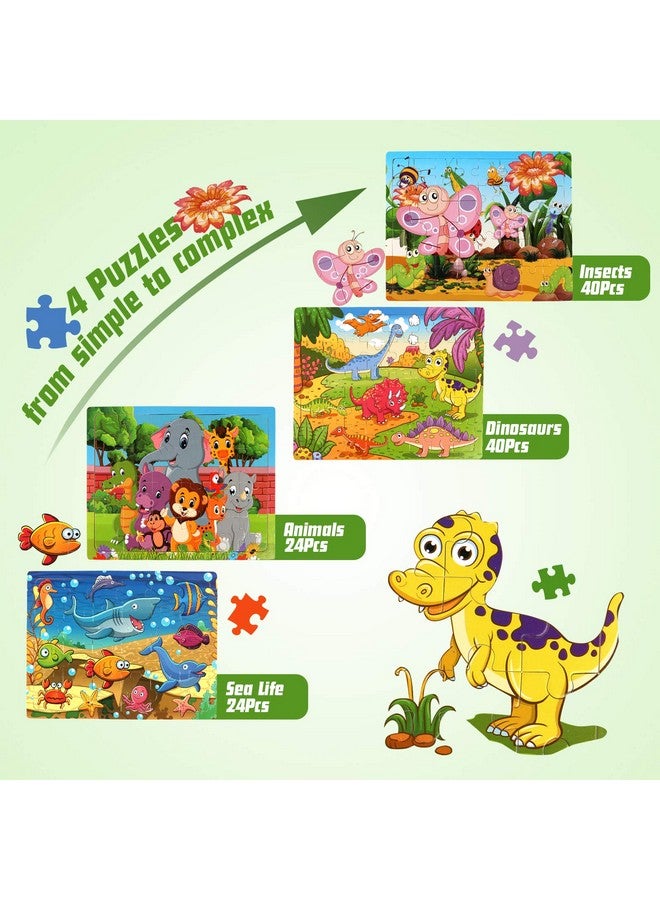 Wooden Jigsaw Puzzles For Kids Age 35 Year Old, 4 Pack 2440 Pieces Preschool Educational Learning Toys Gift Set For Children Boys And Girls, Sea Life, Insects, Animals, Dinosaurs Themes - Image 3