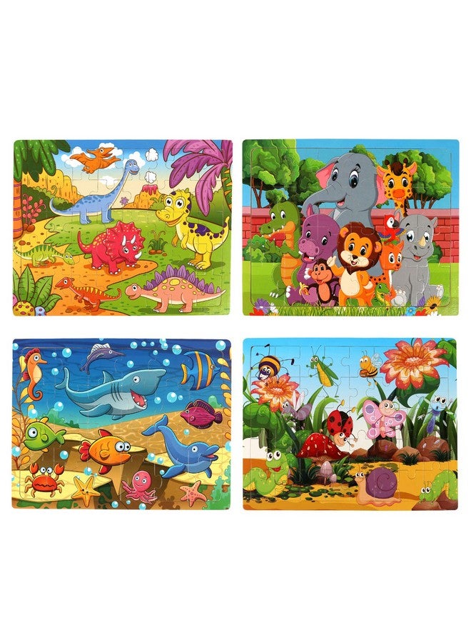 Wooden Jigsaw Puzzles For Kids Age 35 Year Old, 4 Pack 2440 Pieces Preschool Educational Learning Toys Gift Set For Children Boys And Girls, Sea Life, Insects, Animals, Dinosaurs Themes - Image 2