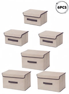 nihao 6PCS Imitation Linen Storage Box Foldable Storage Box, Non-Woven Fabric, Flip Storage Box, With Handles, Clothing, Toys, Home Wardrobe Storage and Organizing Box(Off White-24C*36*23CM*3PCS+16*25*19CM*3PCS)  - Image 2
