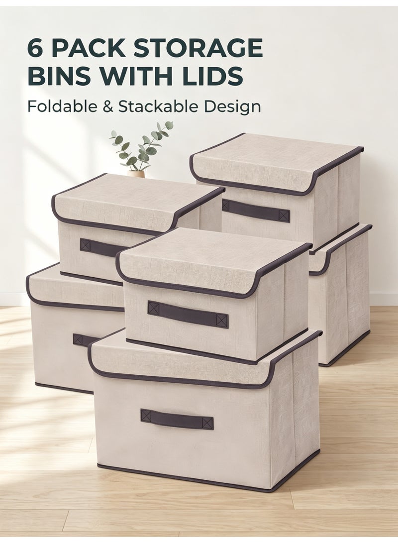 nihao 6PCS Imitation Linen Storage Box Foldable Storage Box, Non-Woven Fabric, Flip Storage Box, With Handles, Clothing, Toys, Home Wardrobe Storage and Organizing Box(Off White-24C*36*23CM*3PCS+16*25*19CM*3PCS) - Image 1
