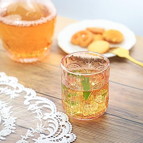 RockTrend Retro Relief Glass Bedside Night Water Carafe with Tumbler Glass, Pitcher And Cup Night Set-Pink - Image 5