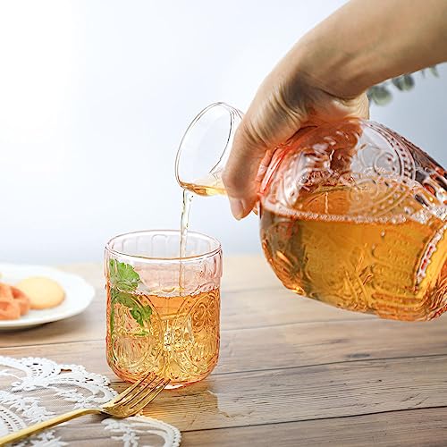 RockTrend Retro Relief Glass Bedside Night Water Carafe with Tumbler Glass, Pitcher And Cup Night Set-Pink - Image 4