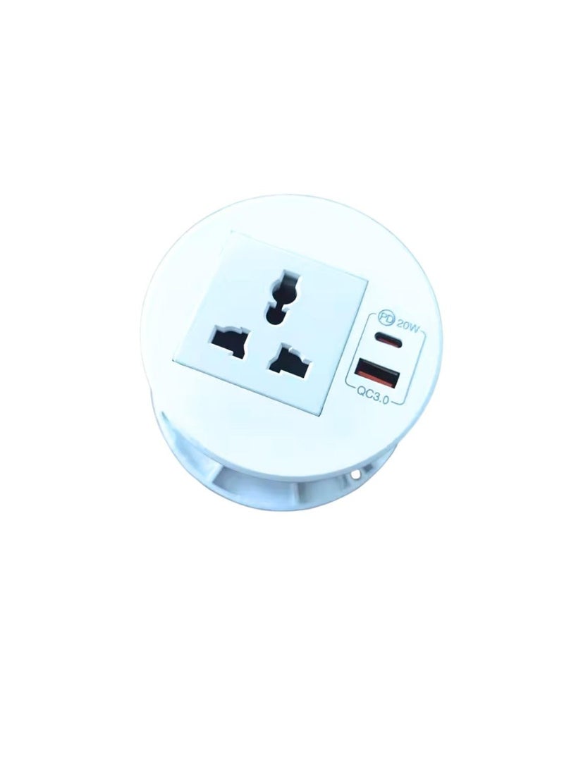 DKURVE Universal Round Desk Grommet Power Socket with TYPE C White - Image 2