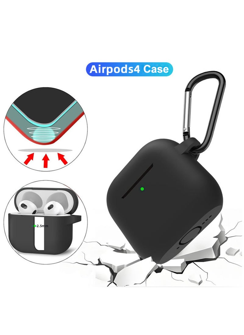 Youque - High Quality Silicone Earphone Case Protective Cover with Carabiner for Apple AirPods 4 Black - Image 1