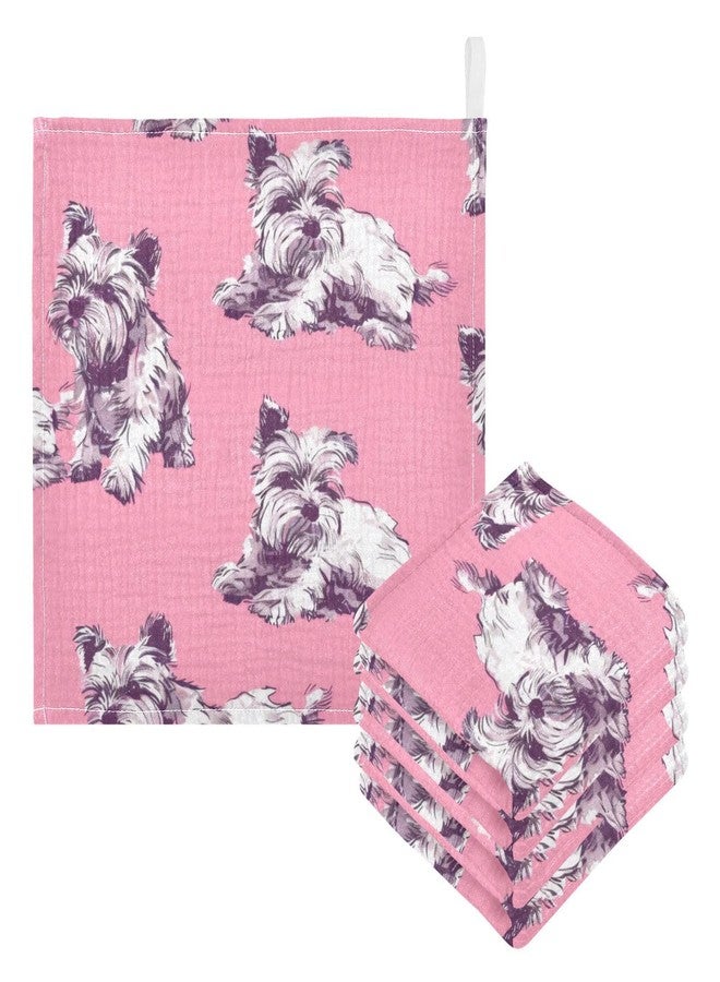 SDMKA Dog Pattern Pink Baby Washcloths - 5 Pack Muslin Cotton Face Towels for Baby Newborn Girls and Boys - Soft and Absorbent - 11.8 Inch - Image 1
