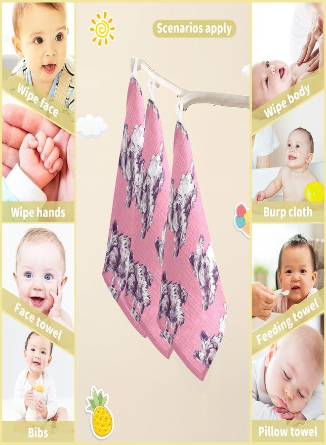 SDMKA Dog Pattern Pink Baby Washcloths - 5 Pack Muslin Cotton Face Towels for Baby Newborn Girls and Boys - Soft and Absorbent - 11.8 Inch - Image 5