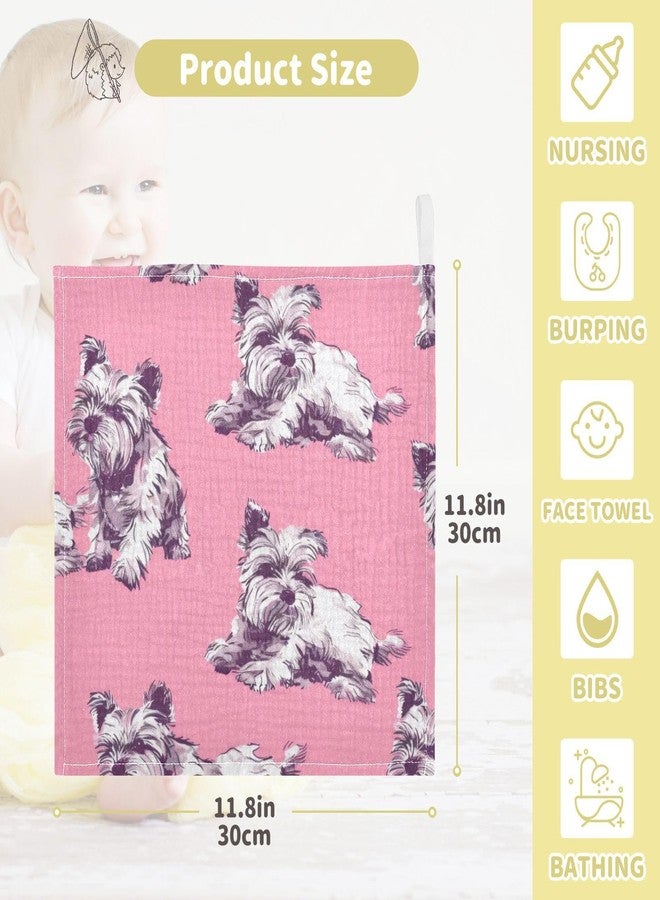 SDMKA Dog Pattern Pink Baby Washcloths - 5 Pack Muslin Cotton Face Towels for Baby Newborn Girls and Boys - Soft and Absorbent - 11.8 Inch - Image 3