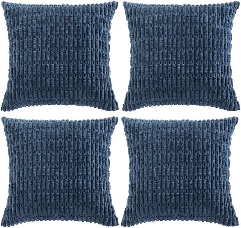 Fancy Homi 4 Packs Dusty Blue Decorative Throw Pillow Covers 24x24 Inch for Living Room Couch Bed Sofa, Rustic Farmhouse Boho Home Decor, Soft Plush Striped Corduroy Square Cushion Case 60x60 cm - Image 1