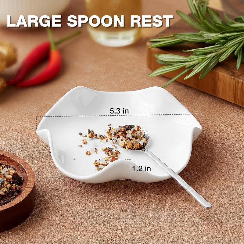 Qipecedm Ceramic Spoon Rest, 5.3in Black & White Pattern, Heat Resistant Cooking Spoon Holder for Kitchen Countertop, Stove Top, Spatula, Ladle, Coffee Spoon Rest - Image 3